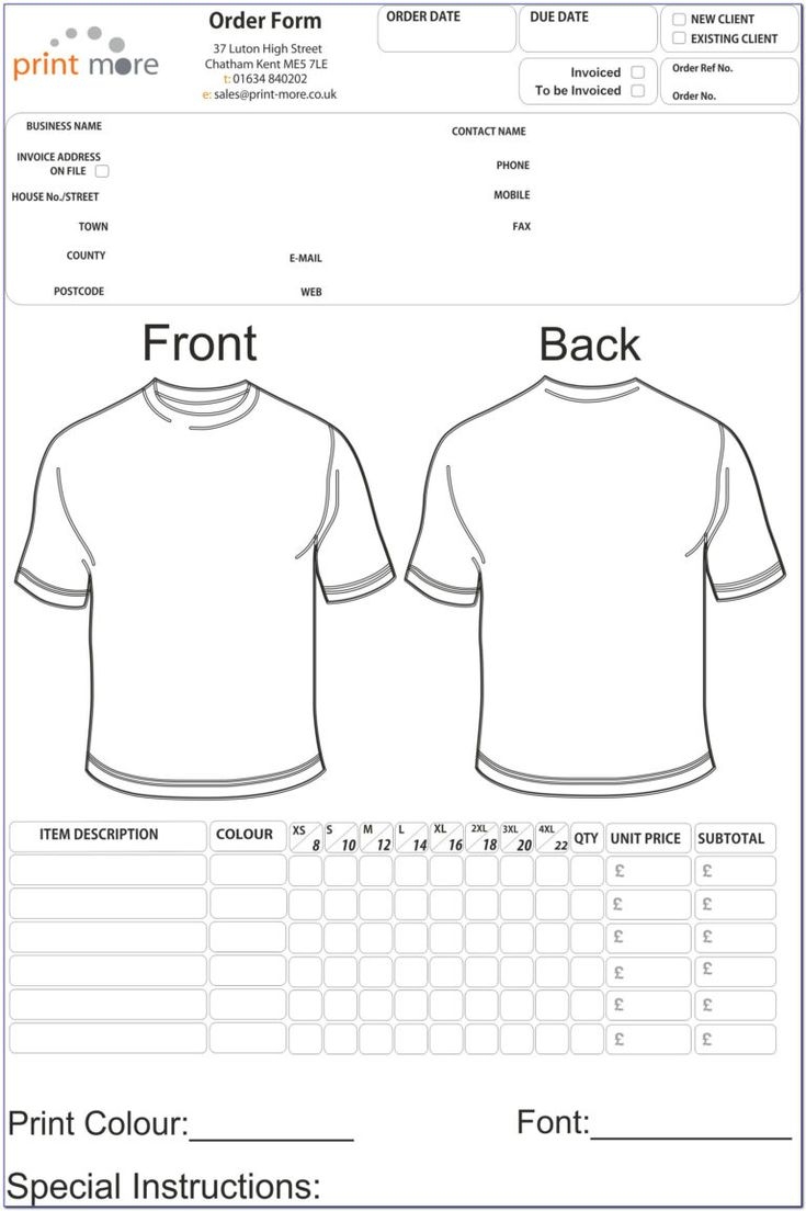 Free Printable T Shirt Order Form Templates Form Resume Within Printable Blank Tshirt Template