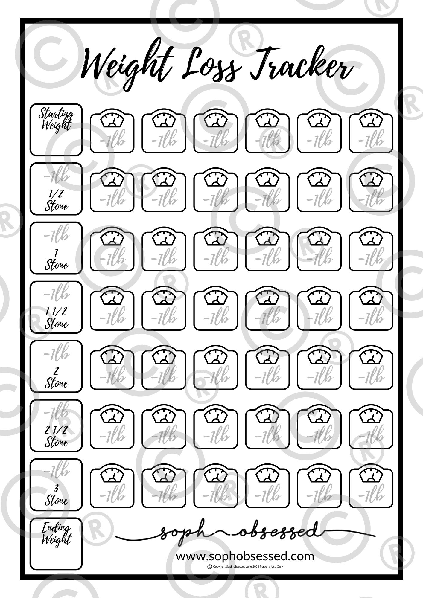 Weight Loss Chart Printable Blank