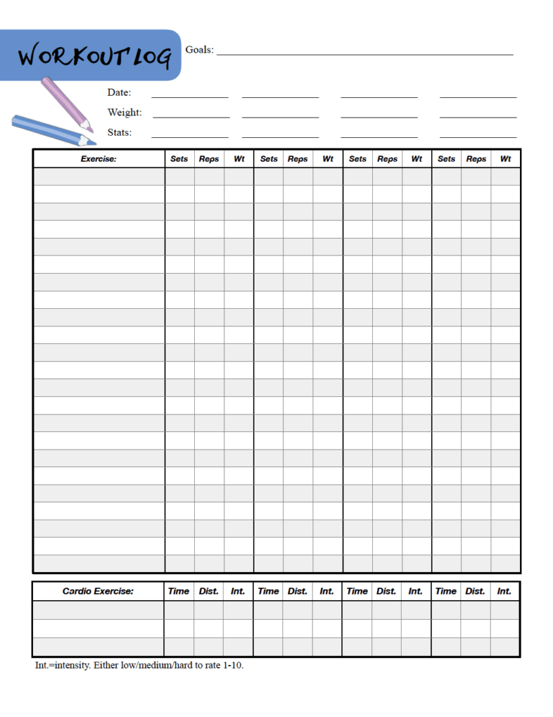 Printable Blank Workout Log Sheets