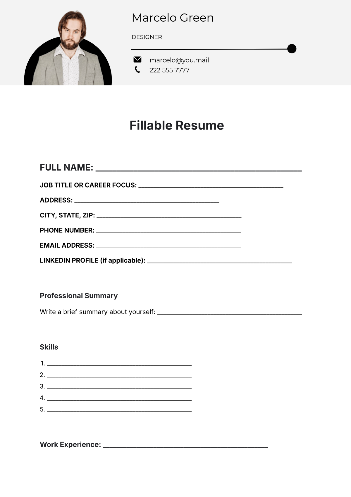 Free Professional Blank Resume Template To Edit Online