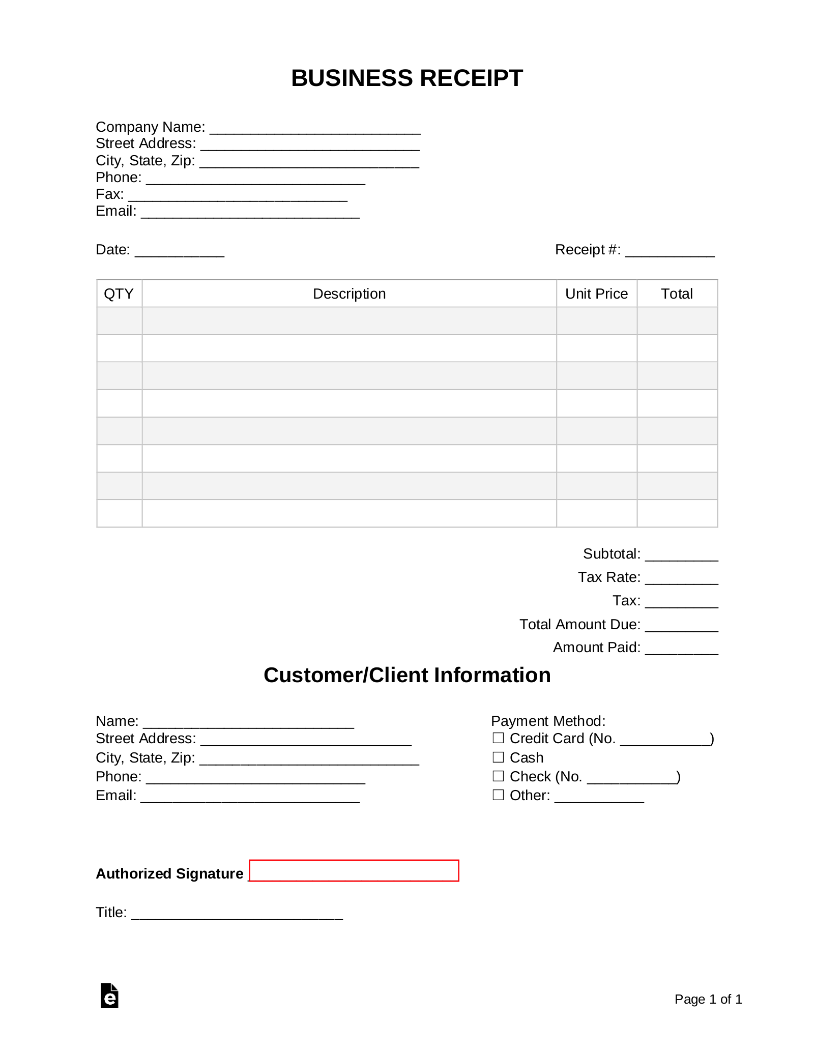 Free Receipt Templates 18 PDF Word EForms