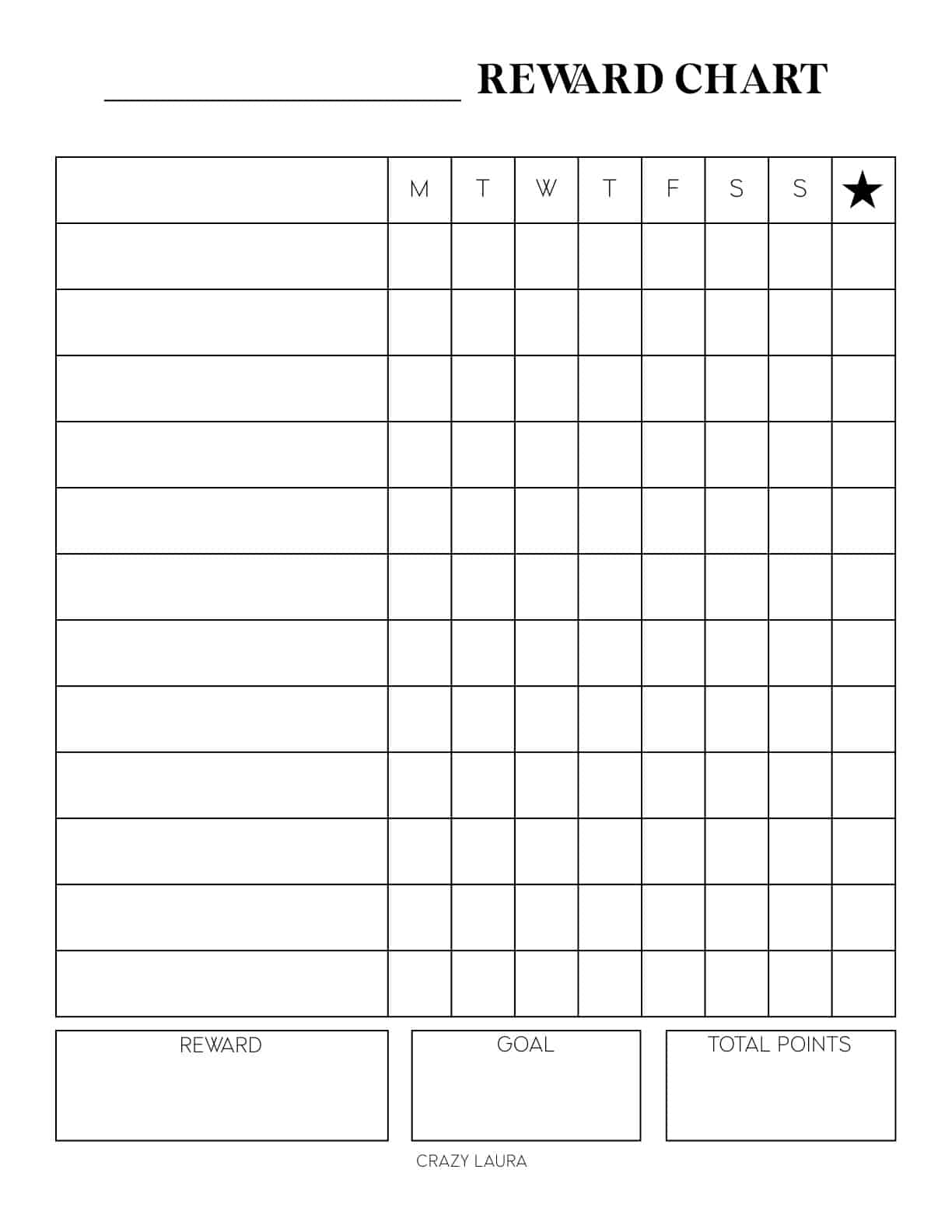 Blank Printable Reward Chart Kids