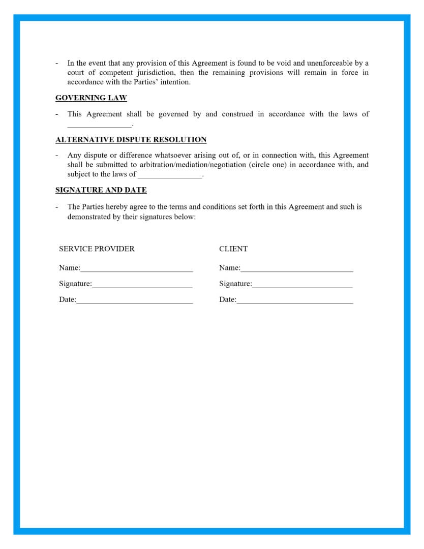 Printable Blank Service Contract Template
