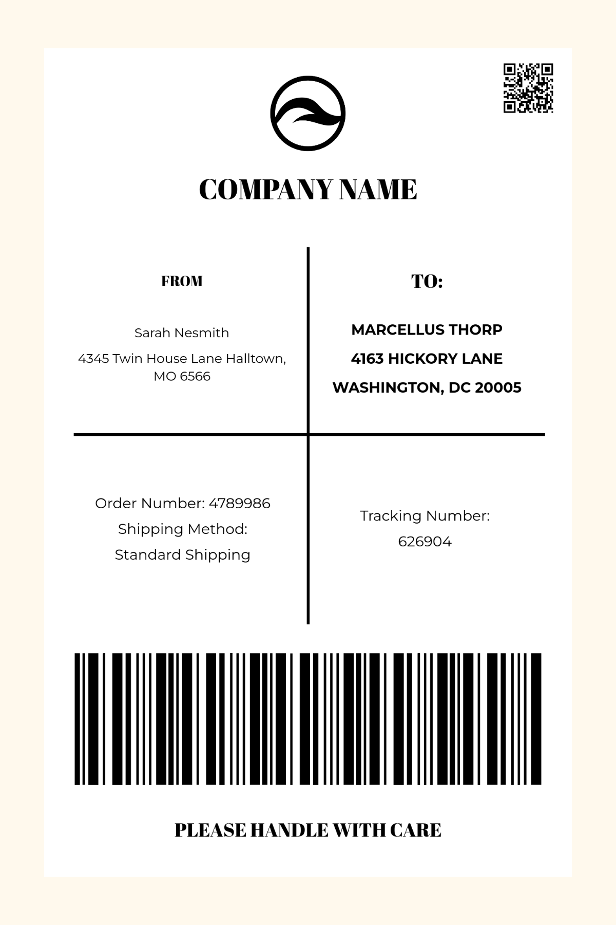Printable Blank Shipping Label Template