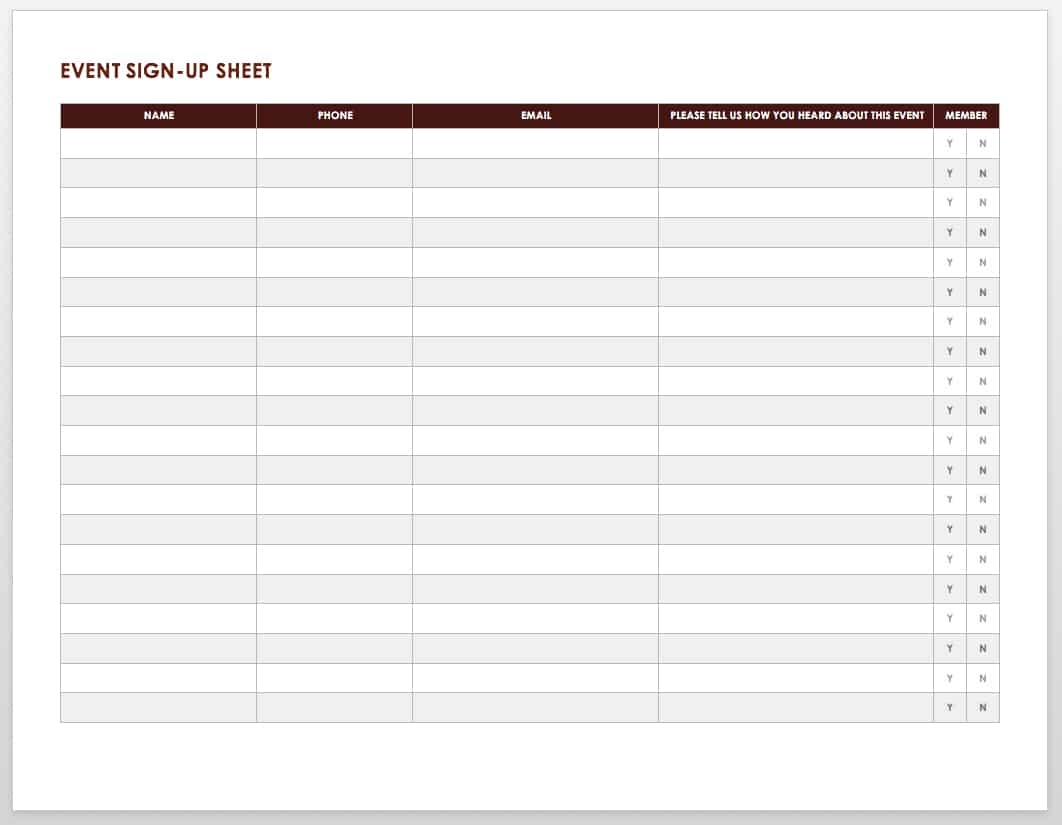 Printable Blank Signing In Sheet