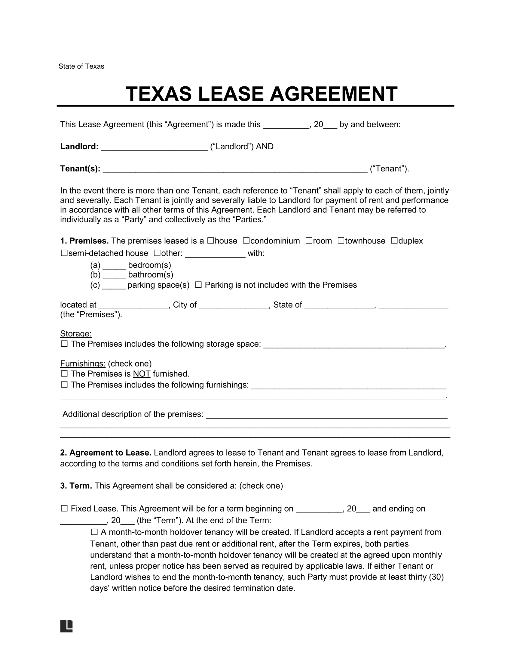 Free Printable Blank Lease Agreement