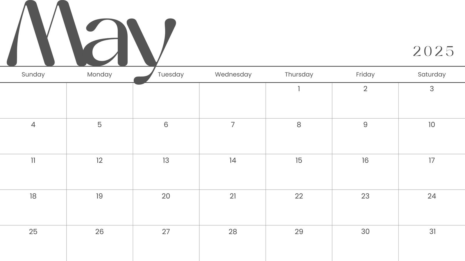 Blank Calendar Pages May 2025