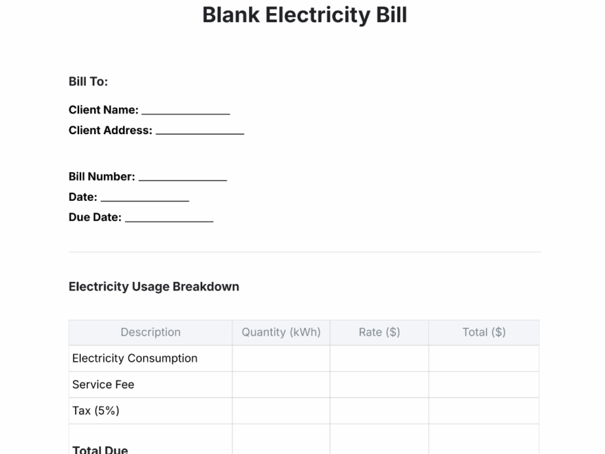 Free Utility Bill Template To Edit Online