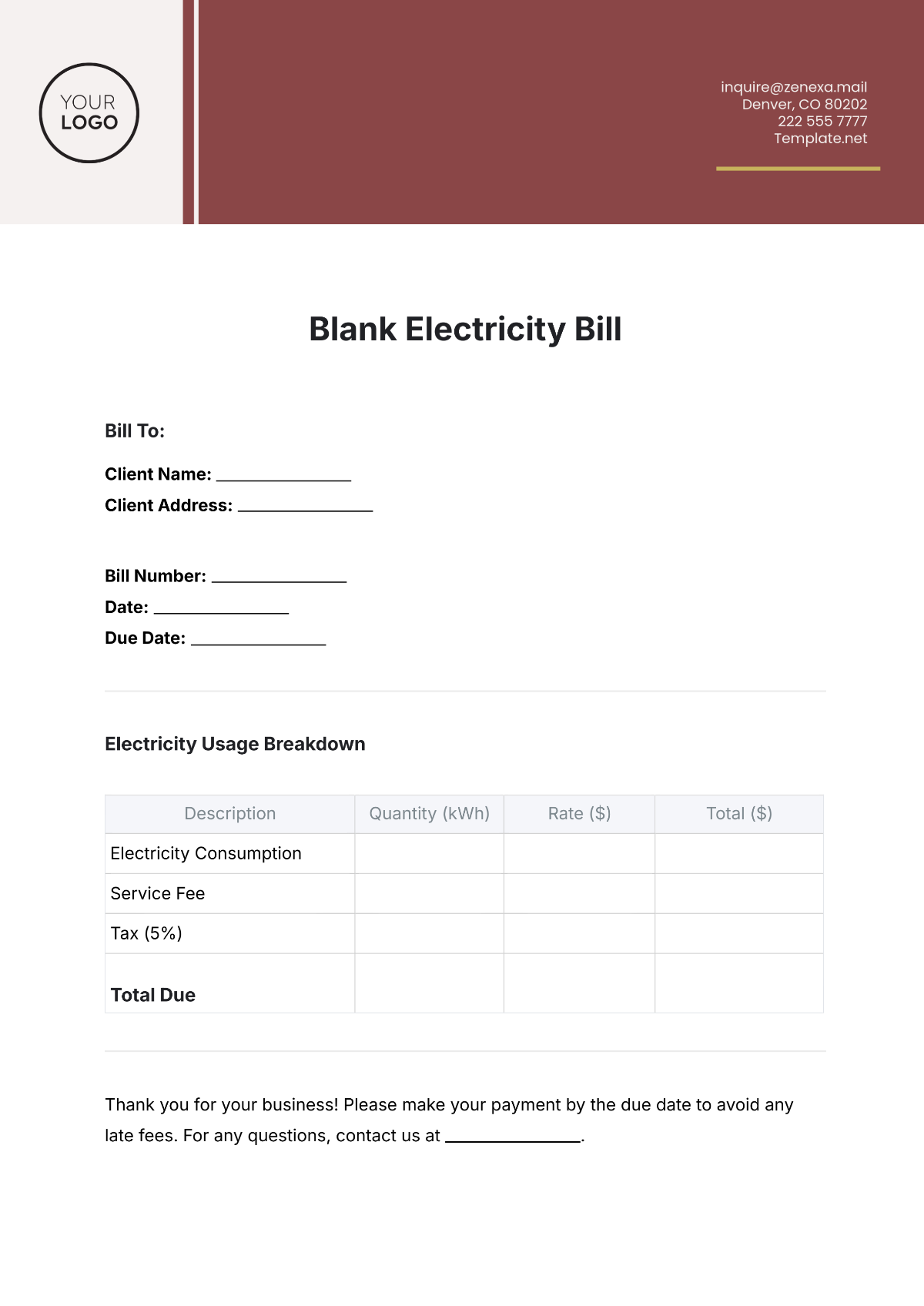 Free Utility Bill Template To Edit Online