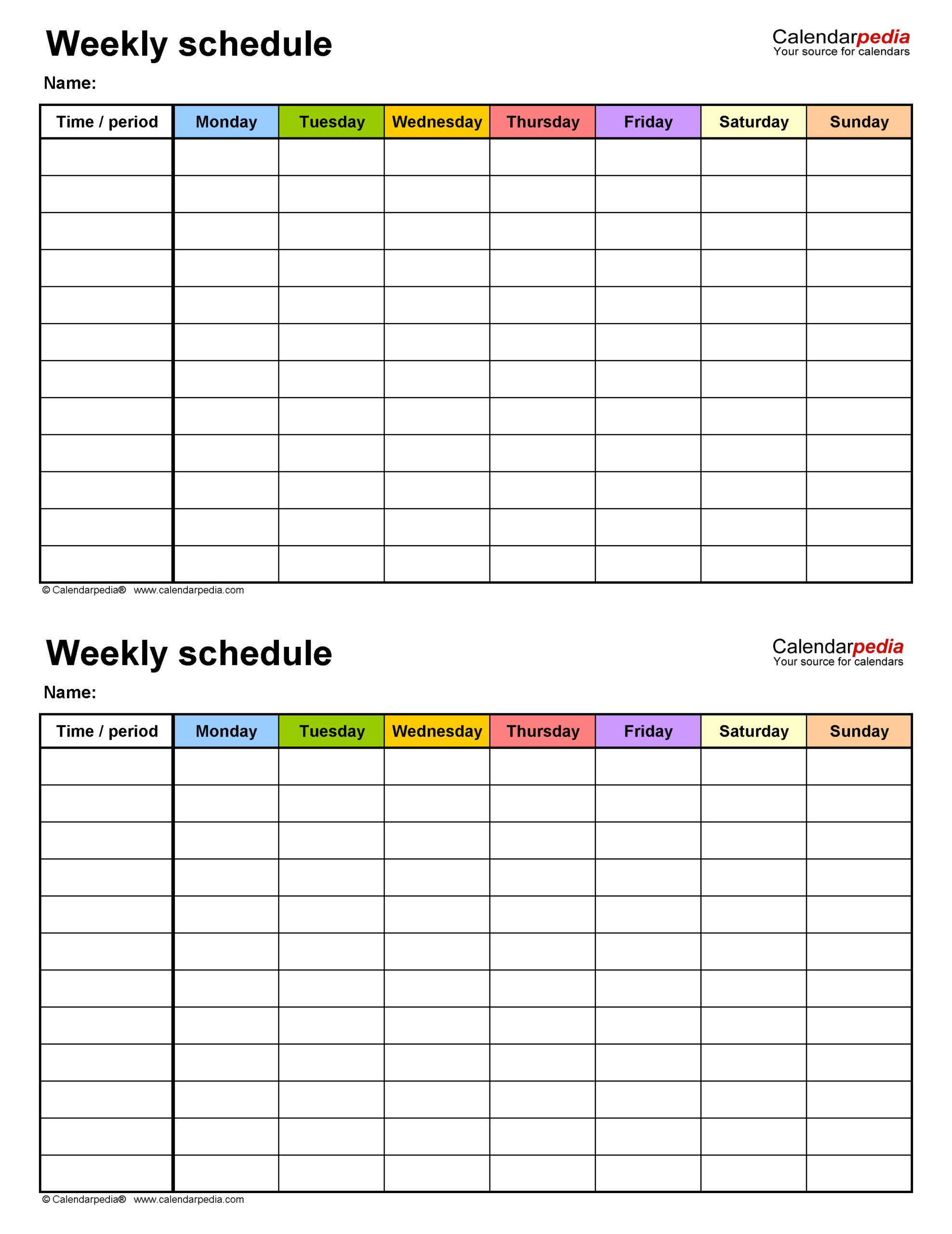 Free Weekly Schedules For Excel 24 Templates