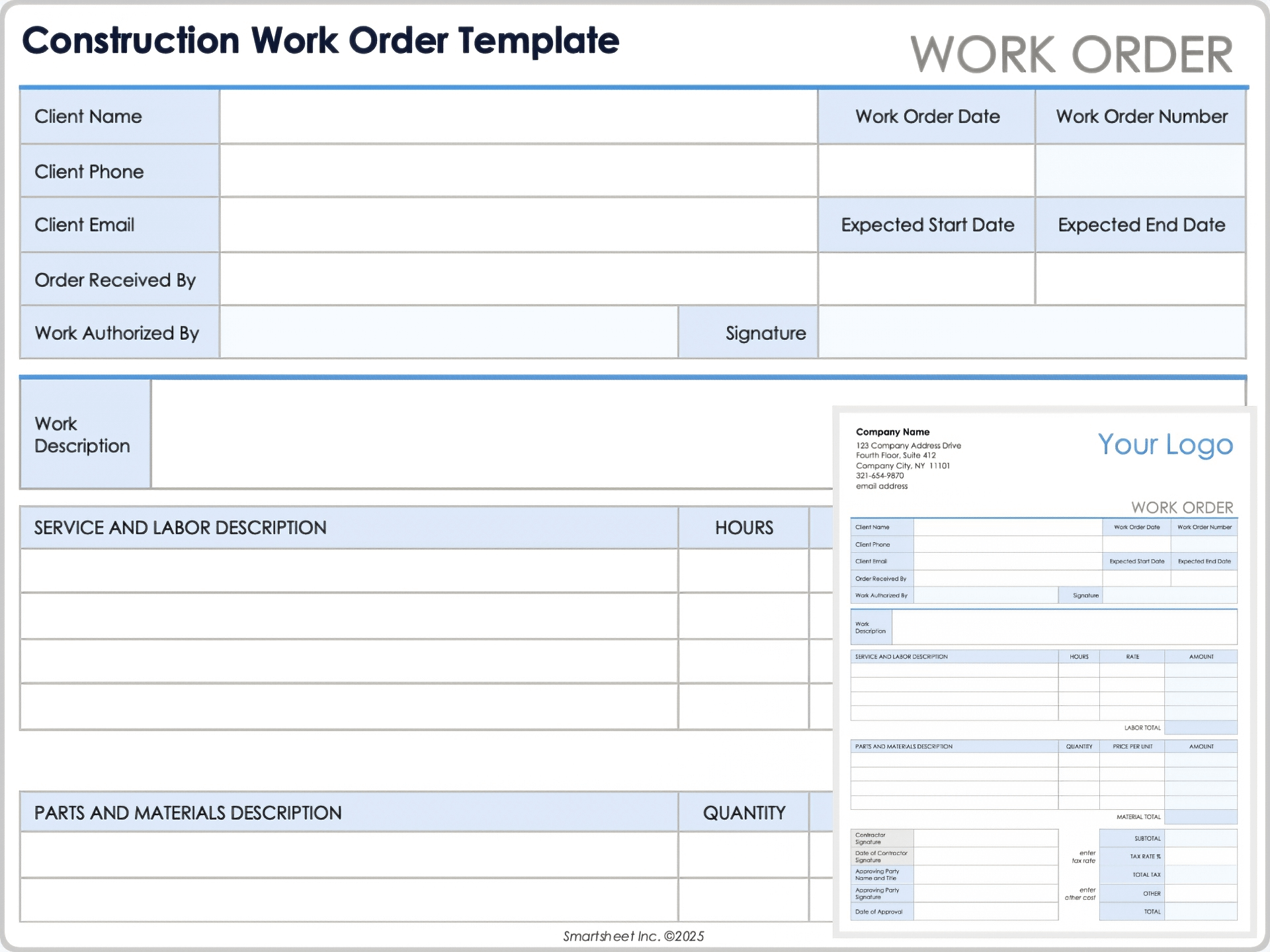 Free Work Order Forms Templates All Formats Editable