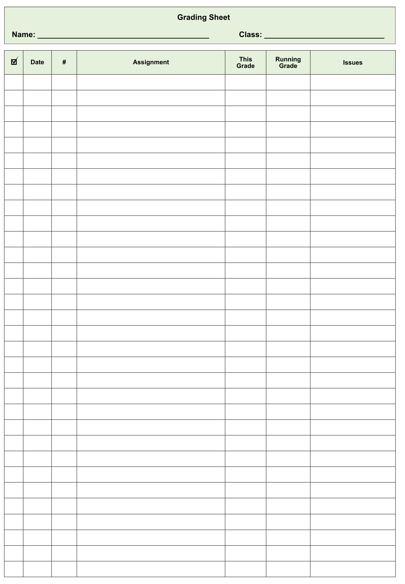 Blank Free Printable Grade Sheet