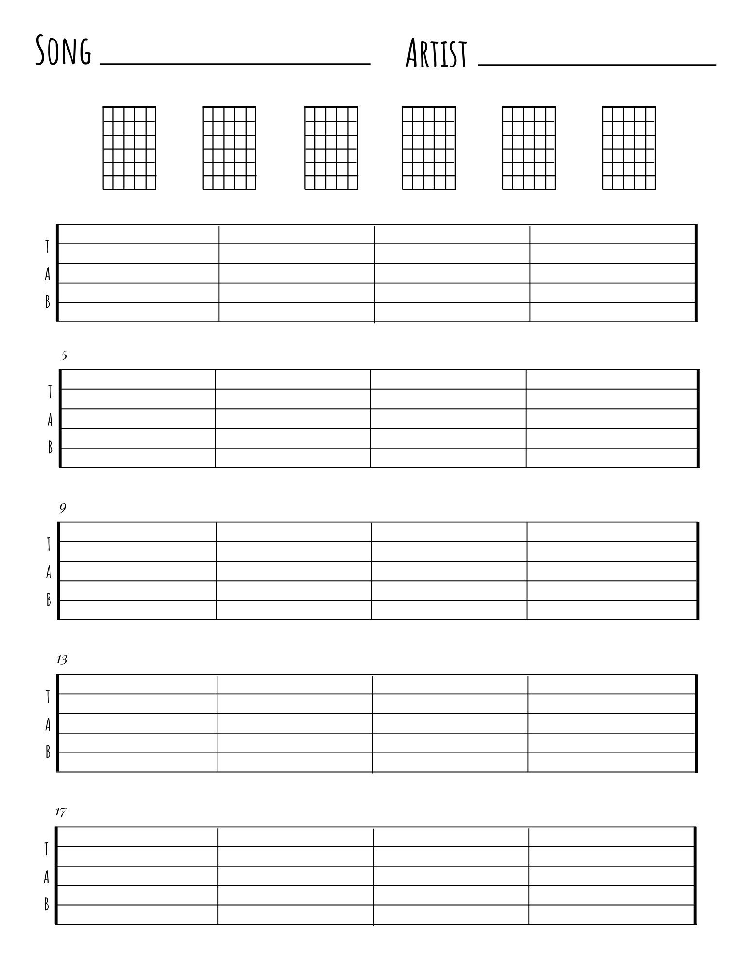 Printable Blank Guitar Scale Sheets