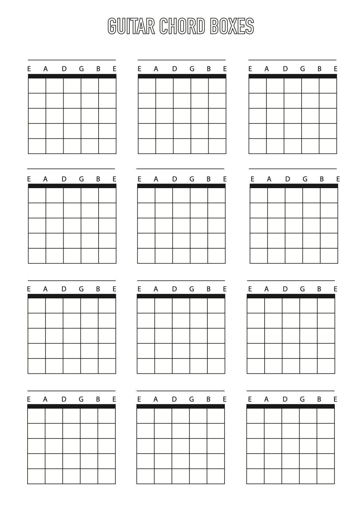 Guitar Chord Box Sheet Downloadable Template A4 Blank 6 String Etsy