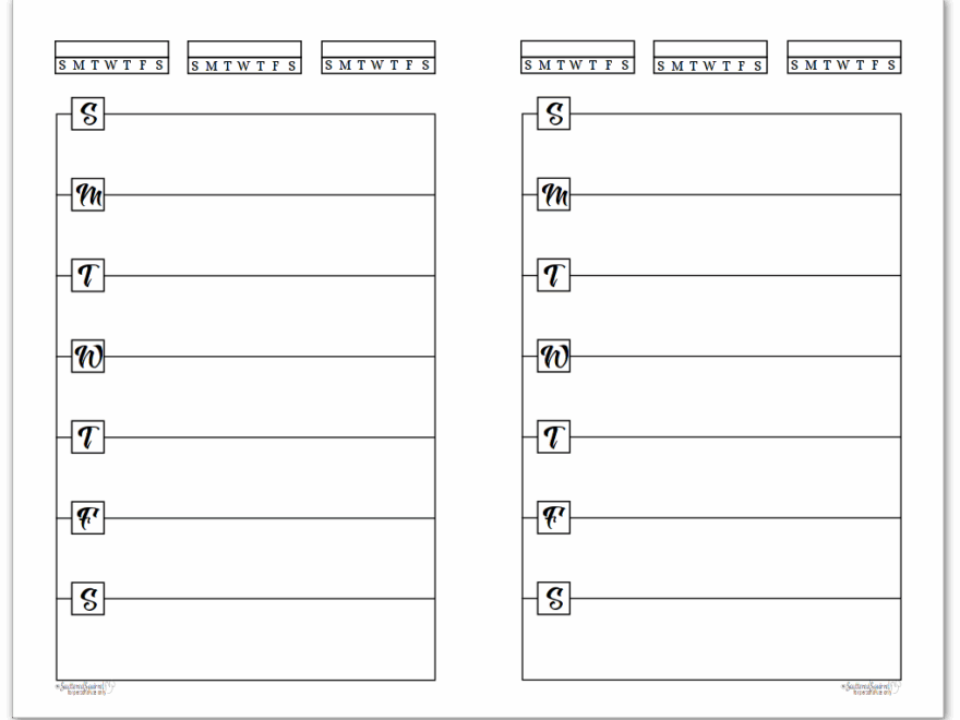 Half Size Black And White Weekly Planner Printables