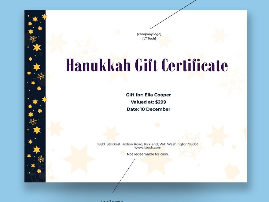 Hanukkah Gift Certificate Template In Photoshop Word Publisher Google Docs Pages Download Template