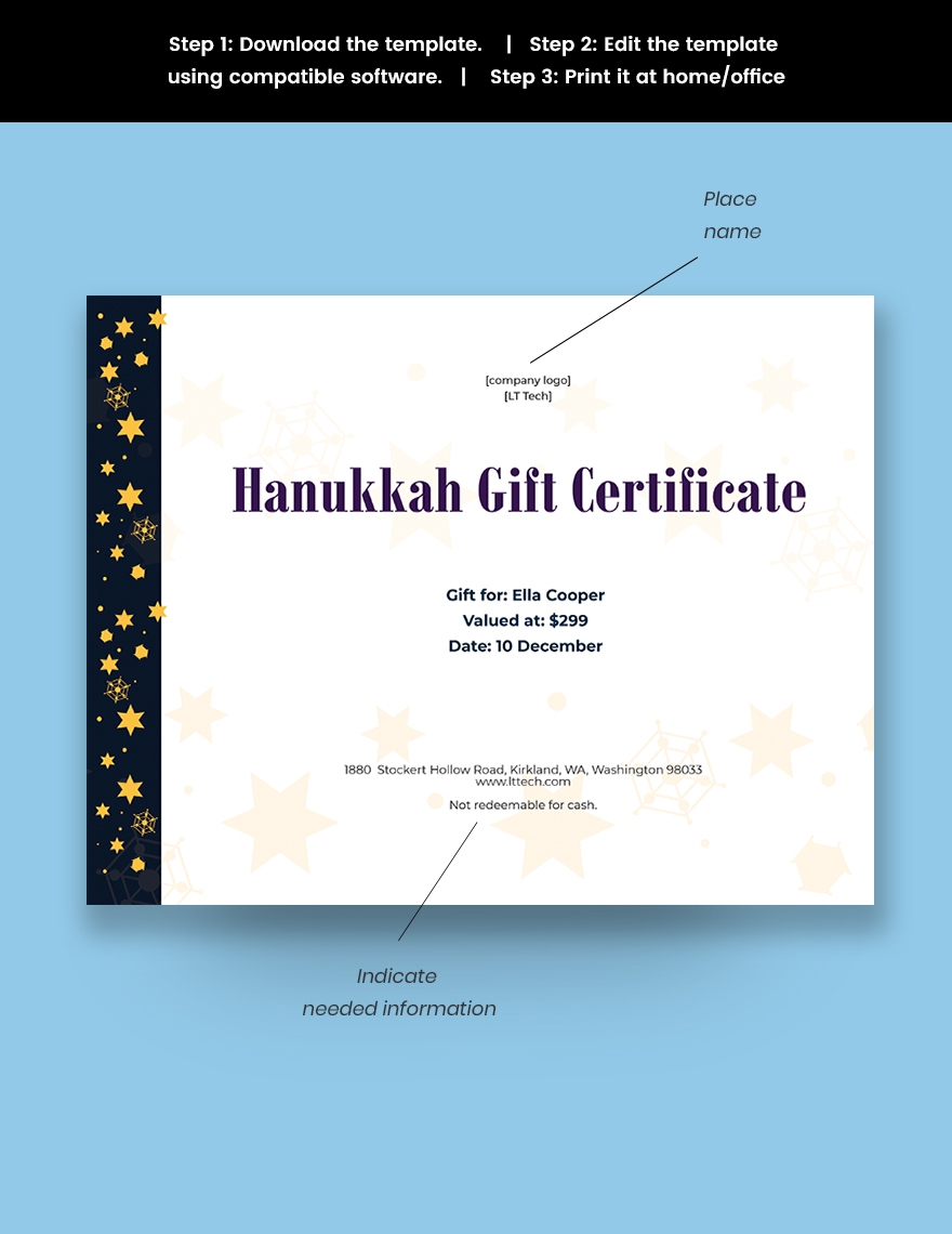 Hanukkah Gift Certificate Template In Photoshop Word Publisher Google Docs Pages Download Template