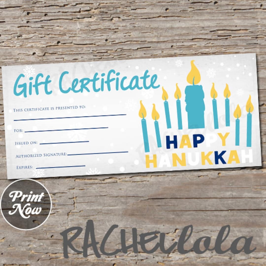 Hanukkah Printable Gift Certificate Template Photography Coupon Voucher Fillable Small Business Instant Digital Download Last Minute Etsy Hong Kong