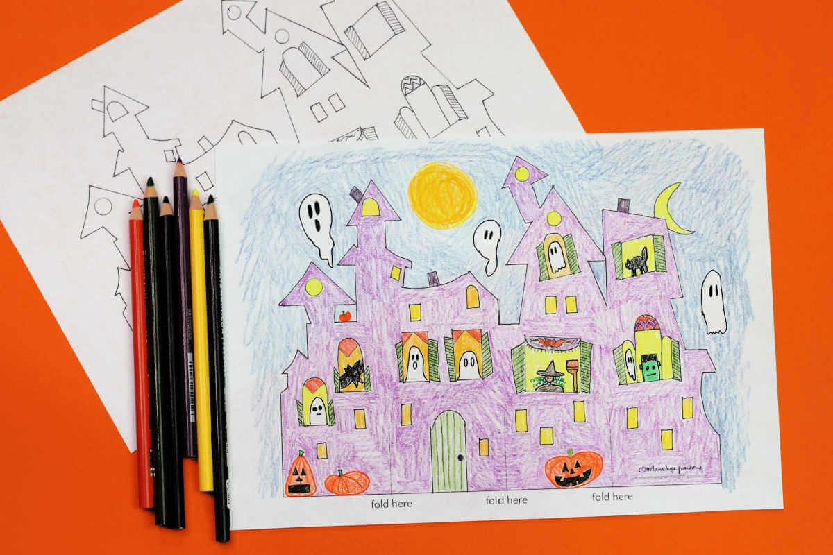 Haunted House Template Free Printable Coloring Page 3D Craft 
