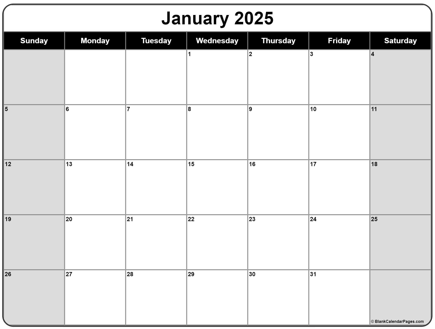 2025 Printable Blank January Page