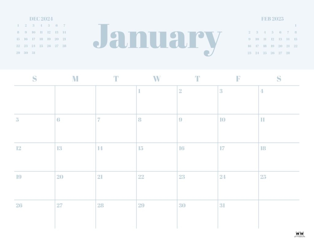 Blank 2025 Monthly Calendar Printable