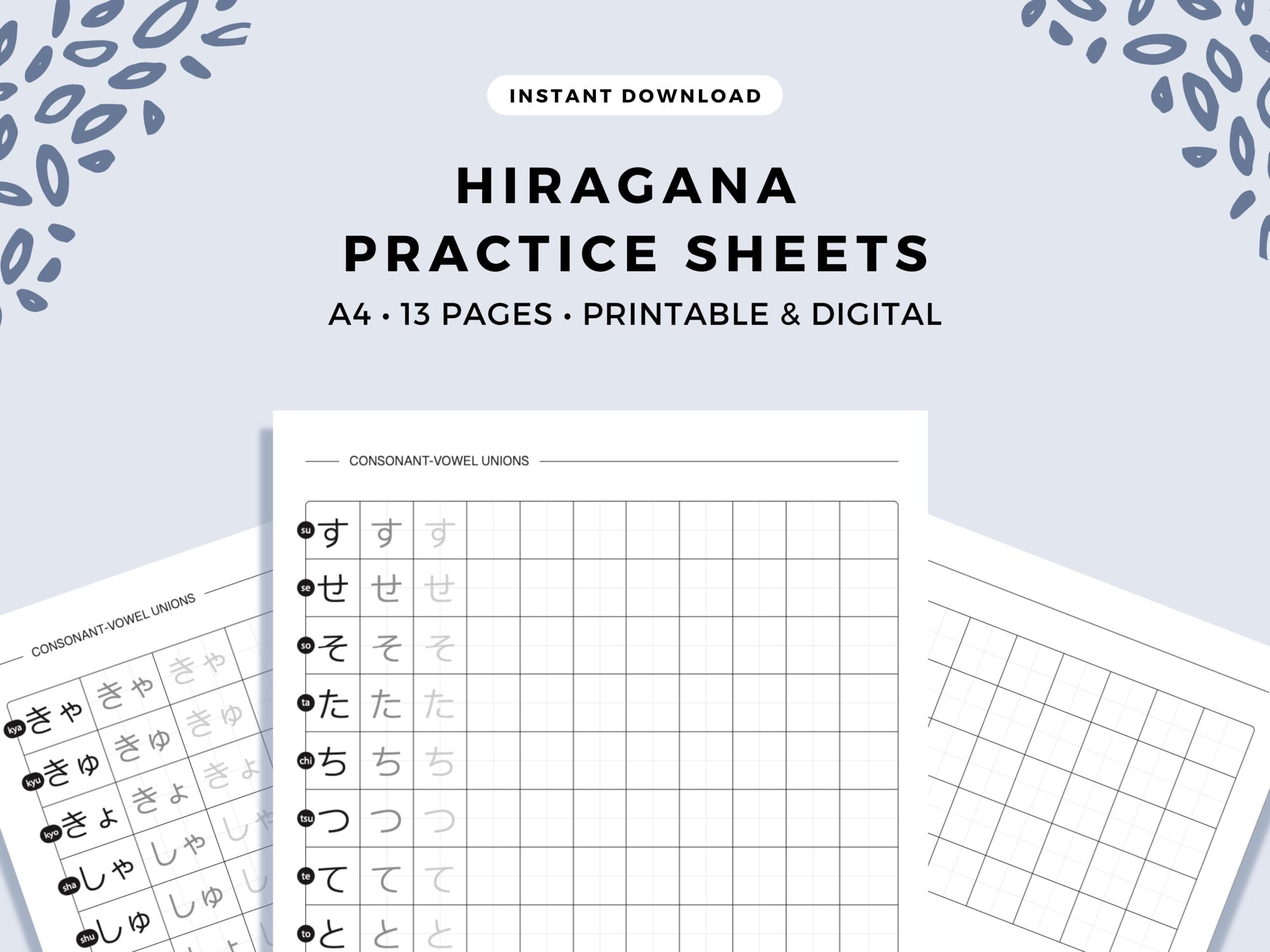 Japanese Hiragana Practice Sheets Complete Hiragana Alphabet For Beginners Digital Printable Instant Download Etsy
