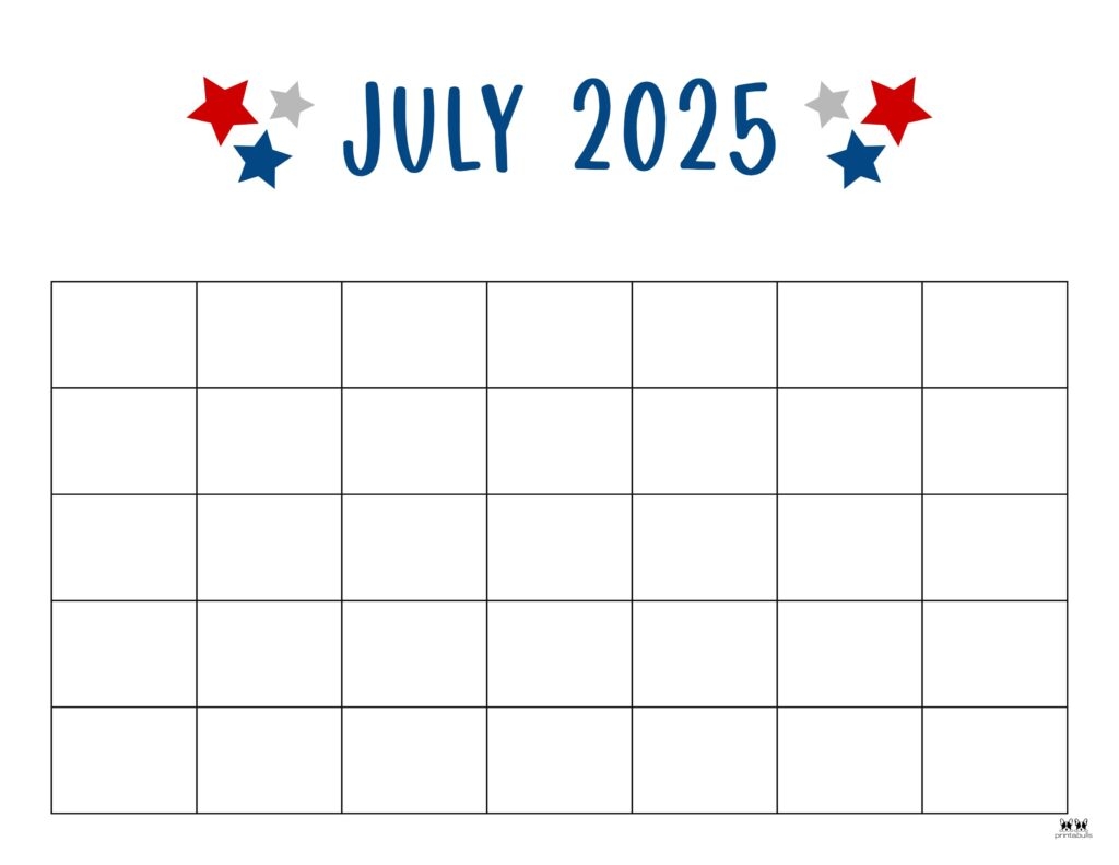 Blank Calendar July 2025
