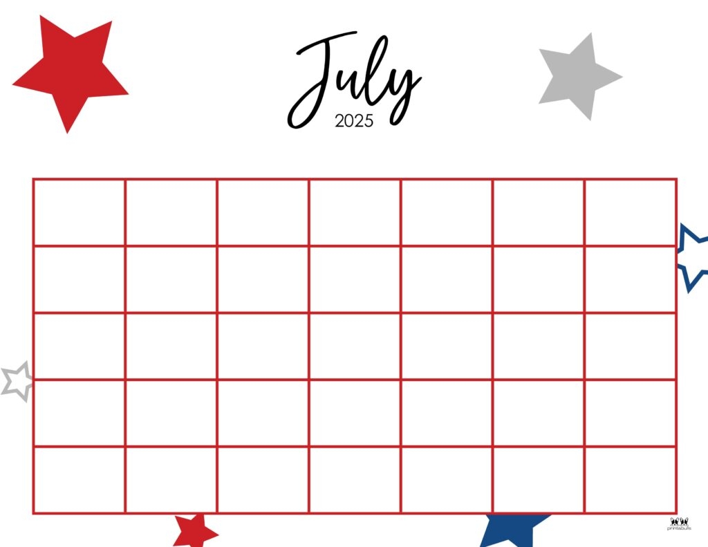 Blank July 2025 Calendar Printable