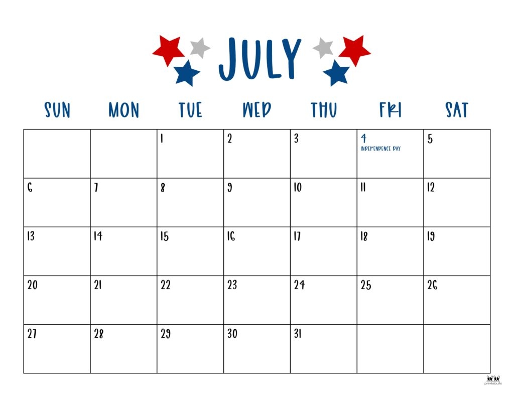 Print Blank Calendar July 2025