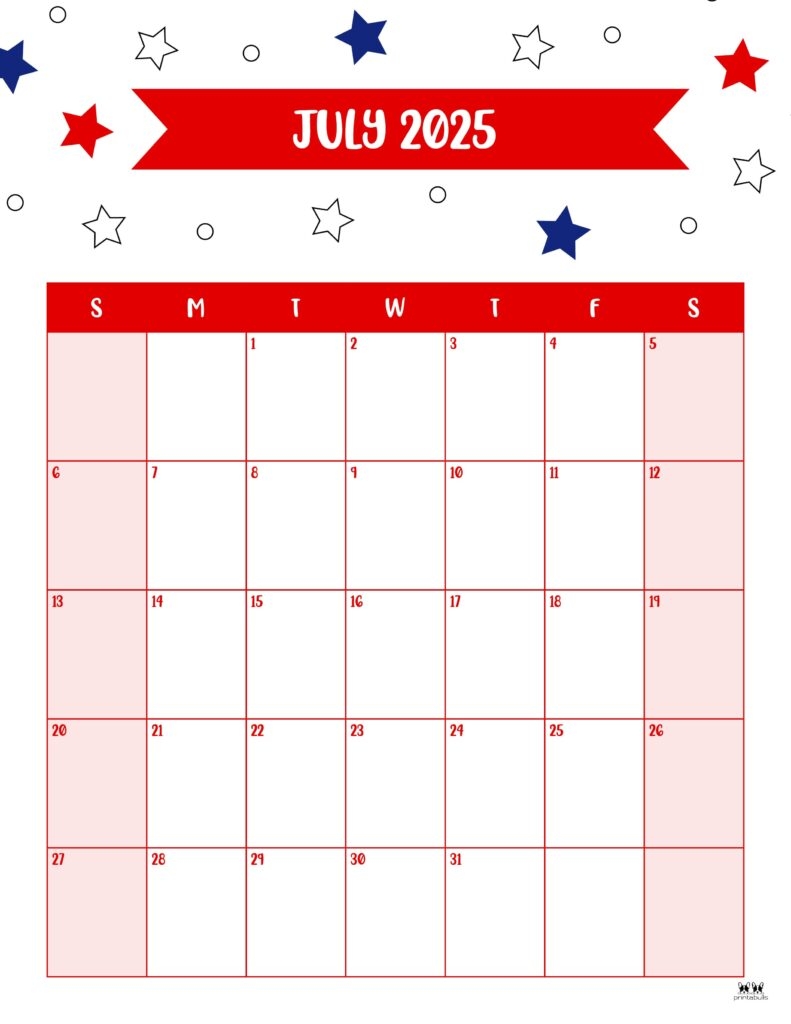 Print Blank July 2025 Calendar
