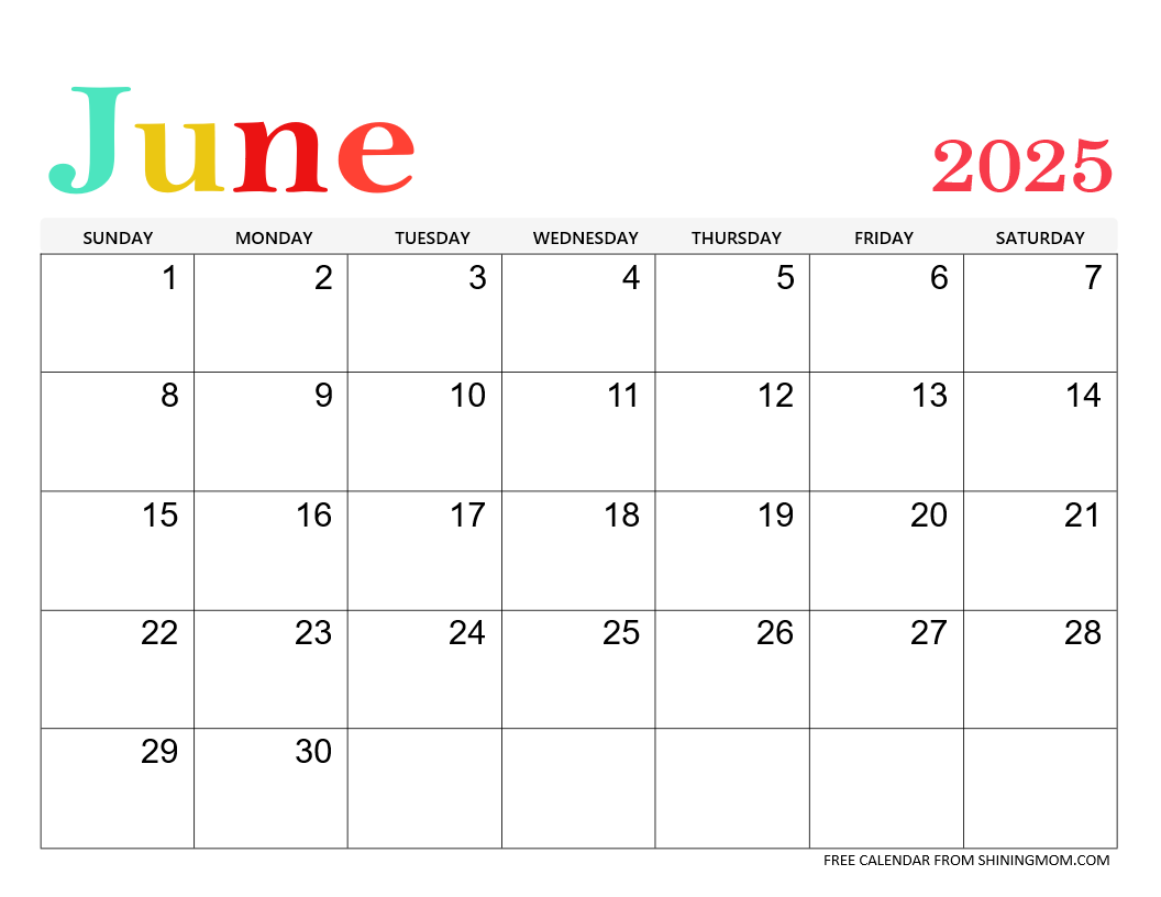 Blank Printable Calendar June 2025
