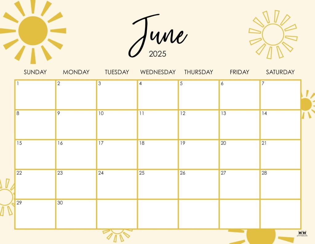 Blank Summer Calendar 2025
