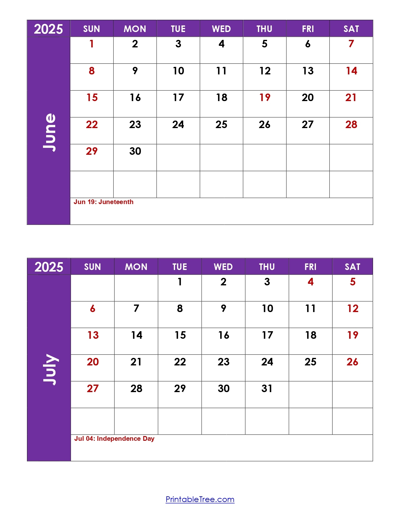 Blank June And July 2025 Calendar