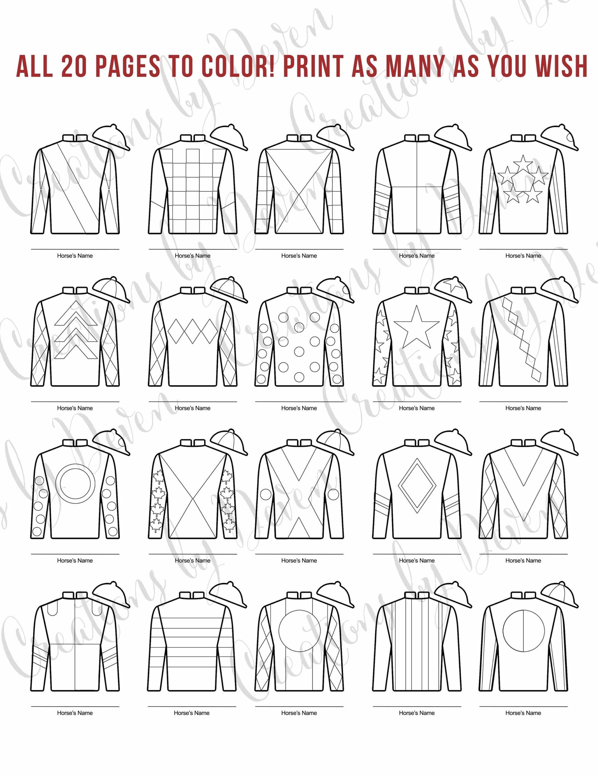 Kentucky Derby Coloring Pages Party Printable Jockey Jersey Silks 20 Different Designs Etsy New Zealand
