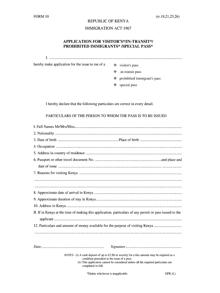 Kenya Form Application Special Pass Fill Online Printable Fillable Blank PdfFiller