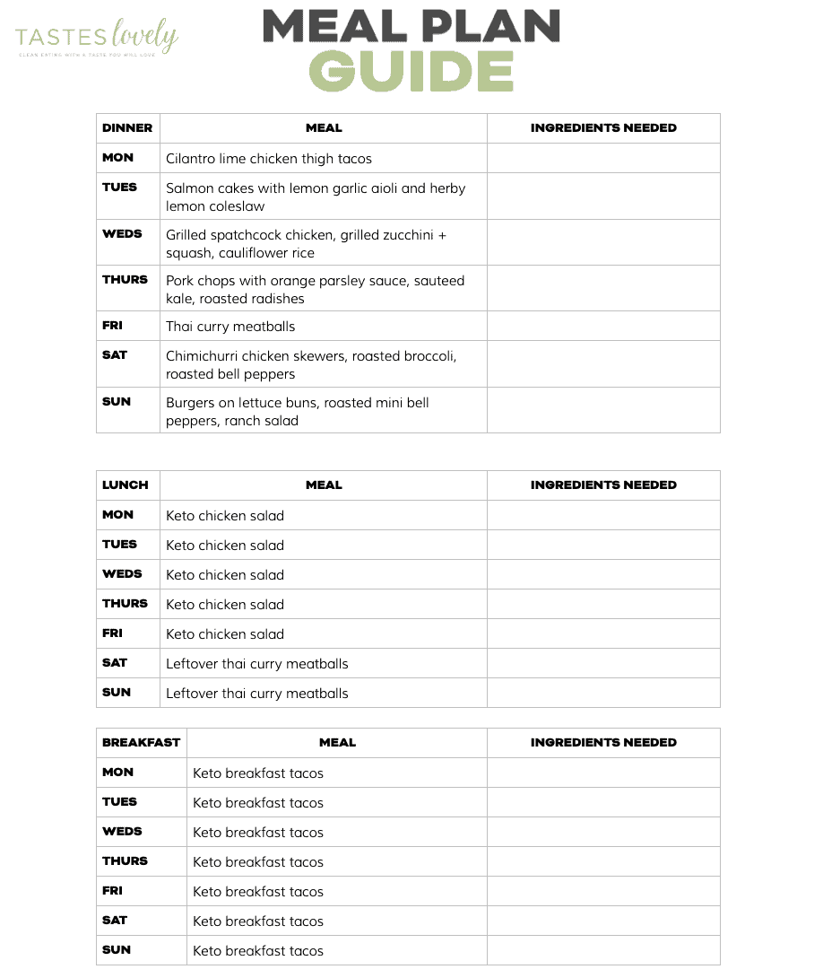 Blank Keto Meal Plan Printable