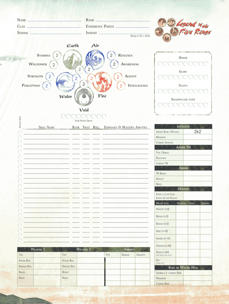 L5r Character Sheet Editable Pdf Fill Online Printable Fillable Blank PdfFiller