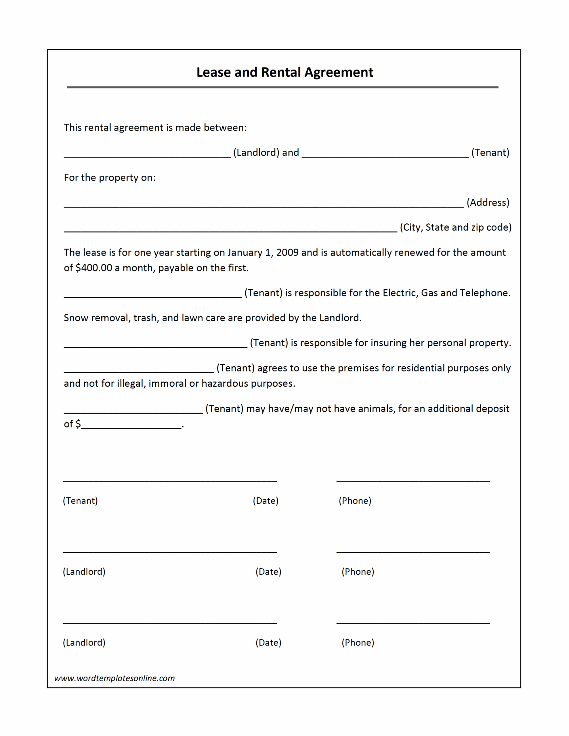 Blank Lease Agreement Free Printable