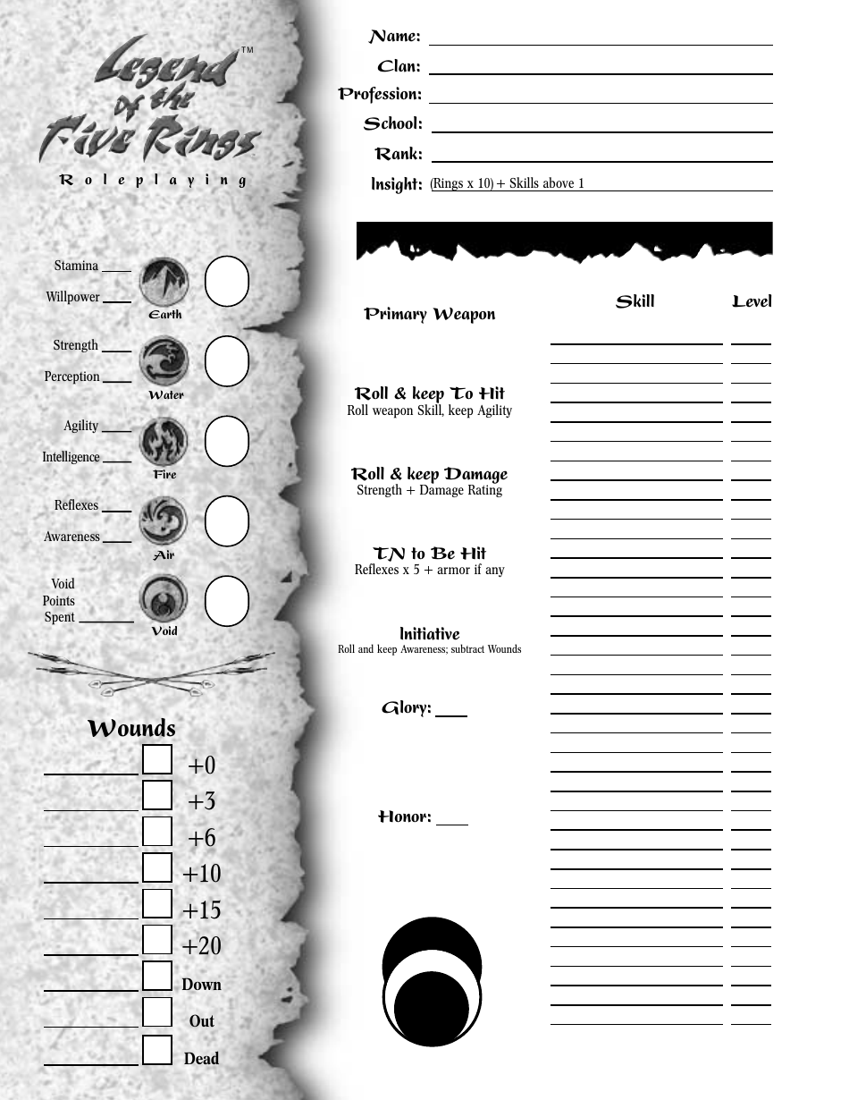 Legend Of The Five Rings Character Sheet Download Printable PDF Templateroller