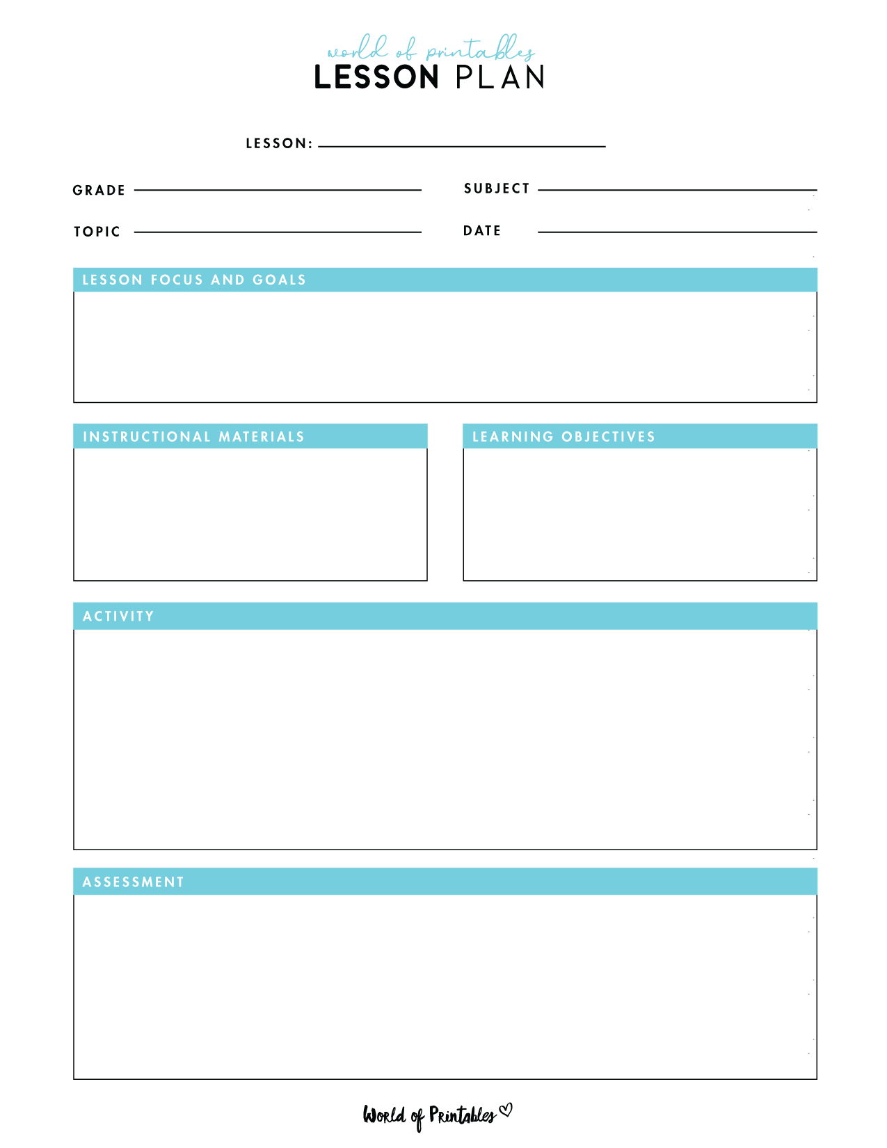 Printable Blank Lesson Plan Template