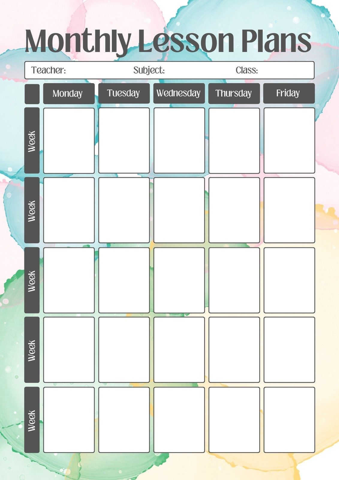 Kids Lesson Planner Blank Printable