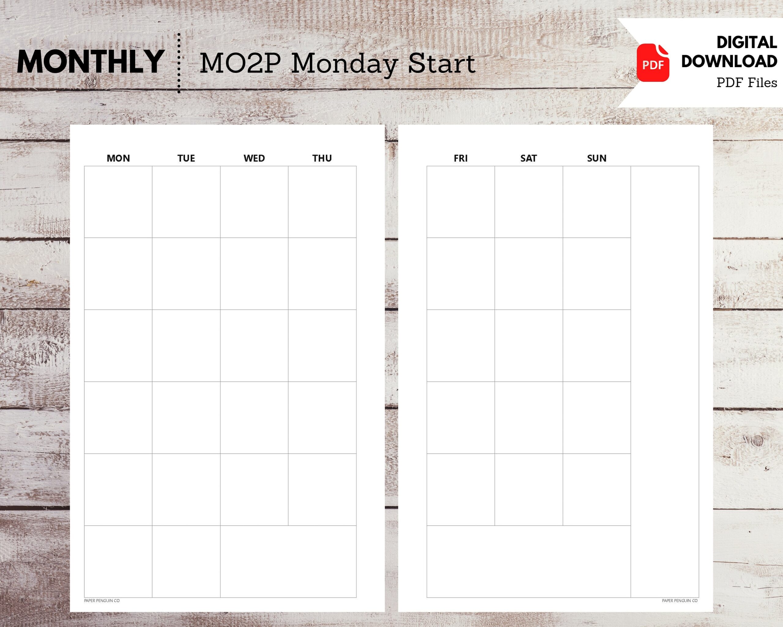 M300 Printable Insert Half Letter MO2P Monthly Undated Monday Start