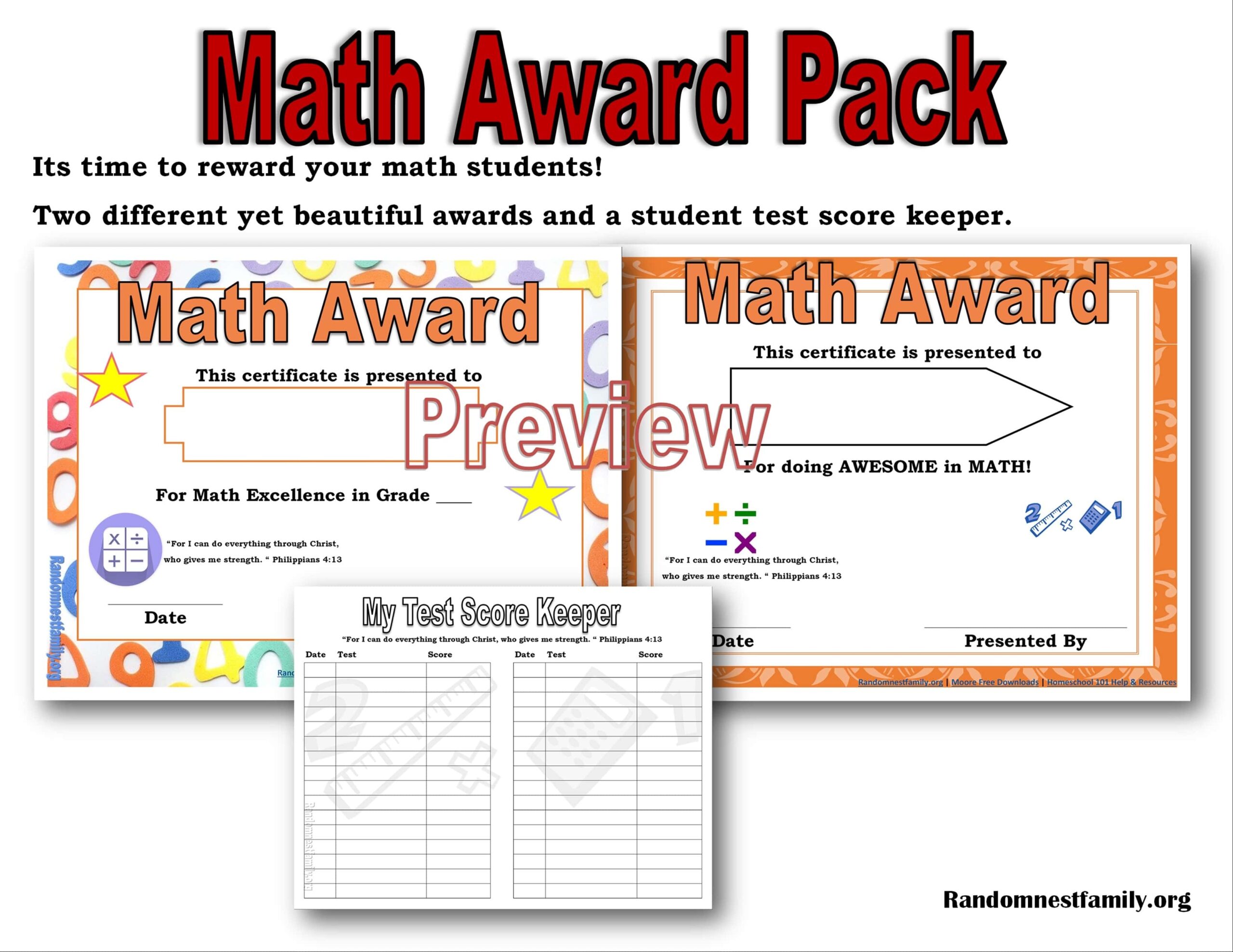 Math Award Pack Free Printable