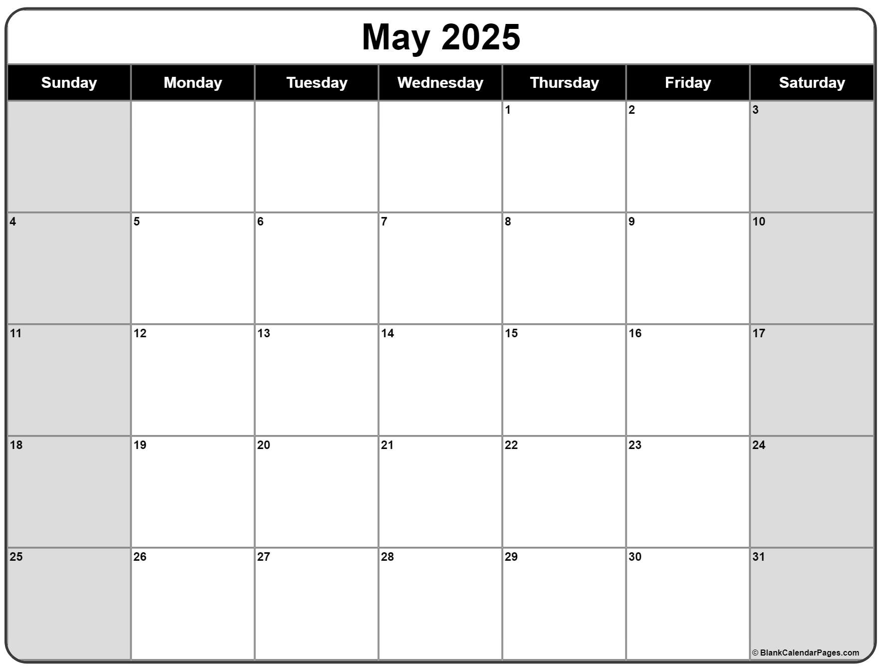 Blank 2025 Calendar Template