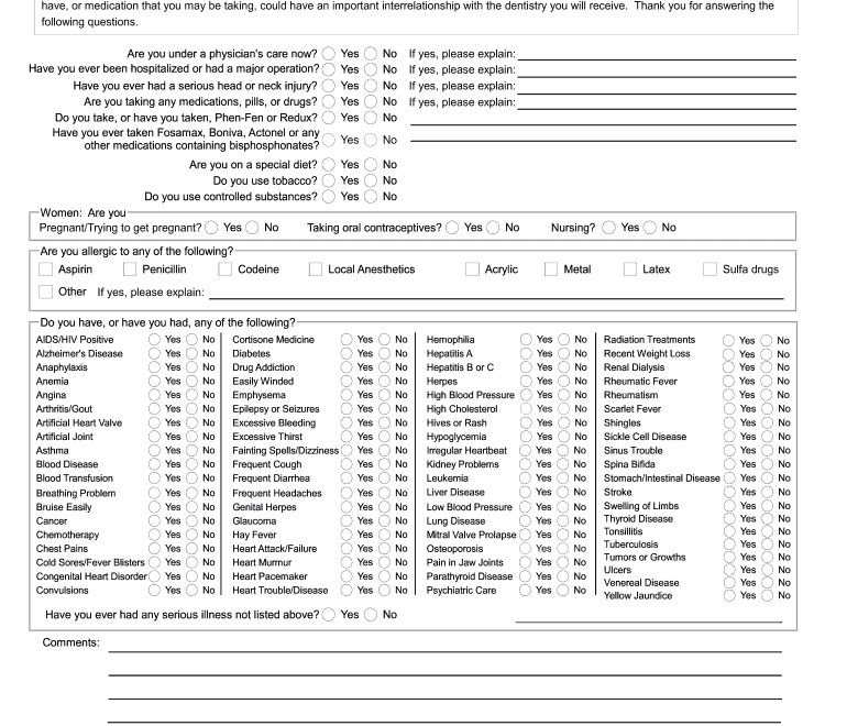 Medical History Form Template Fill Online Printable Fillable Blank PdfFiller
