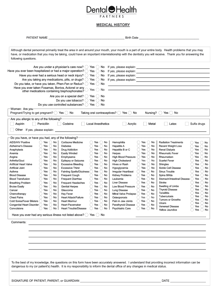 Medical History Form Template Fill Online Printable Fillable Blank PdfFiller