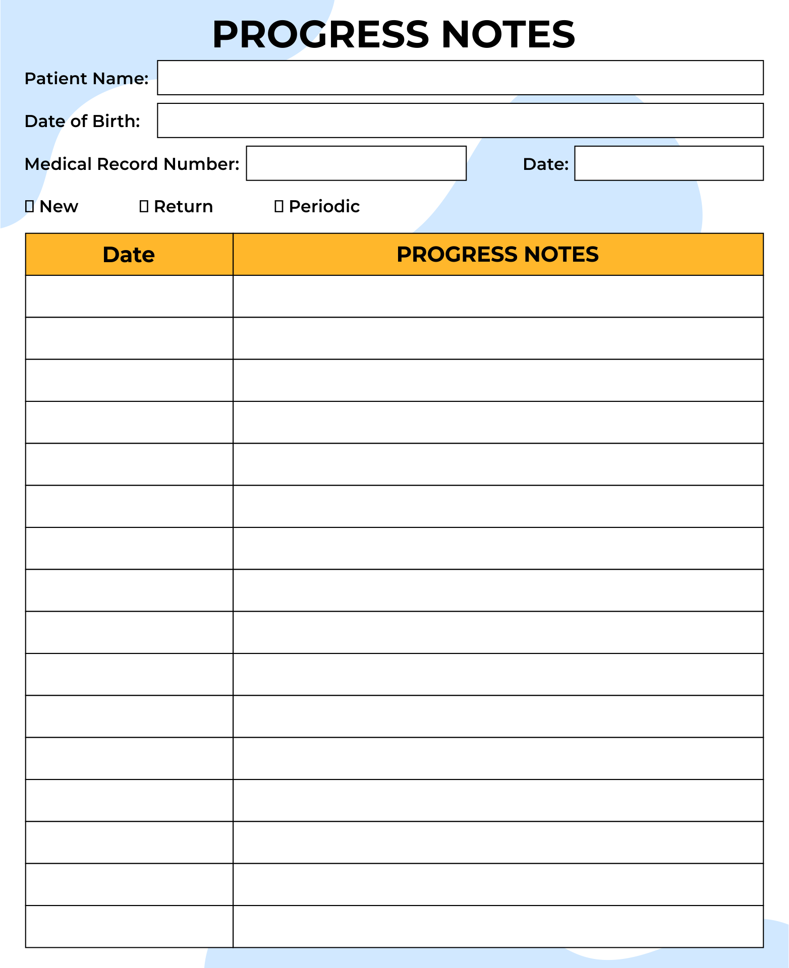 Printable Blank Progress Note Template