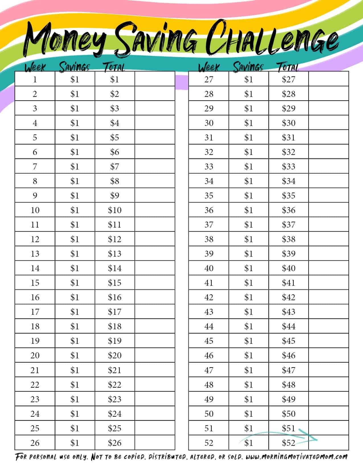 Blank List Of 52 Printable