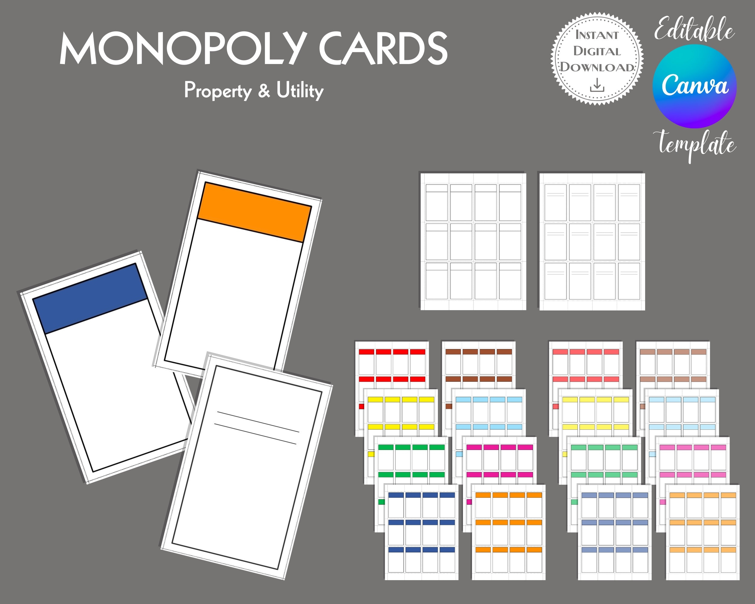 Monopoly Cards Blank Monopoly Cards Custom Monopoly Game Digital Download Property Cards Instant Download Etsy