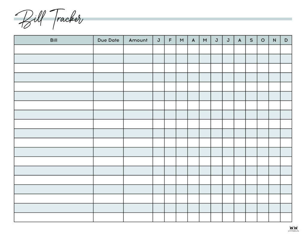 Blank Printable Free Bill Tracker